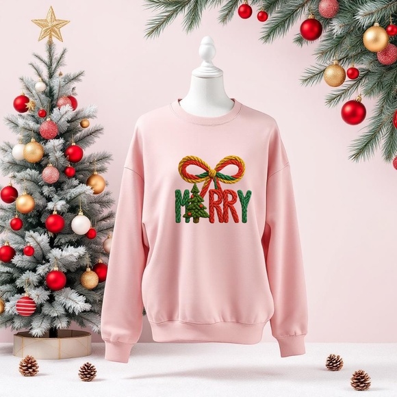 Merry Christmas Tree Rope Sweatshirt Pink S M L XL XXL Soft realistic 3D New - Picture 9 of 13